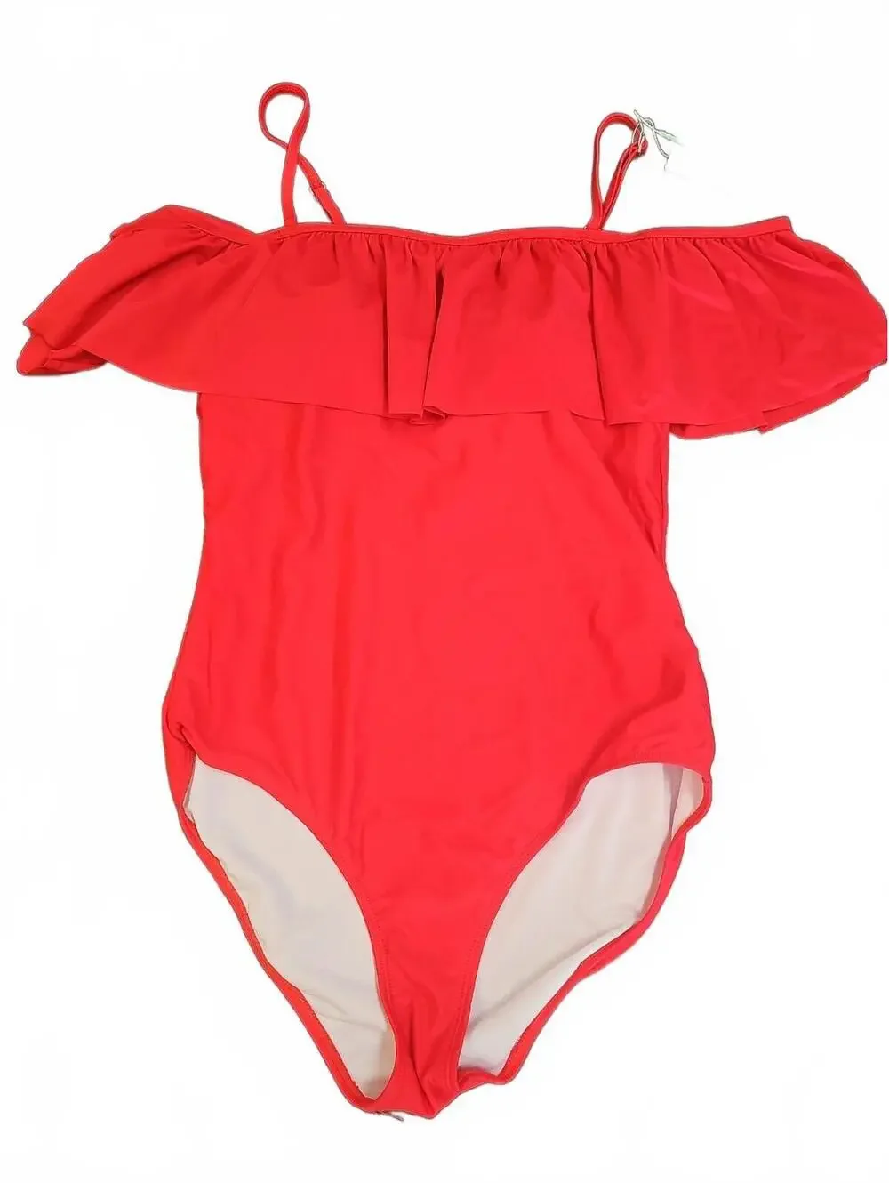 Funnygirl Womens Red Ruffle One Piece Off Shoulder Swimsuit Size L NWT